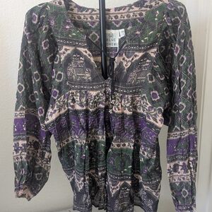 Blue Boheme Boho Peasant Top One Size NWT Green Purple Flowy Festival Blouse